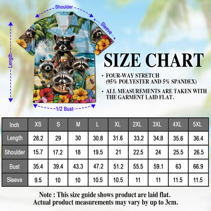 Netecom Funny Raccoon Hawaiian Shirt for Men, Button Down Summer Beach Short Sleeve, Tropical Style, Sizes S-5XL