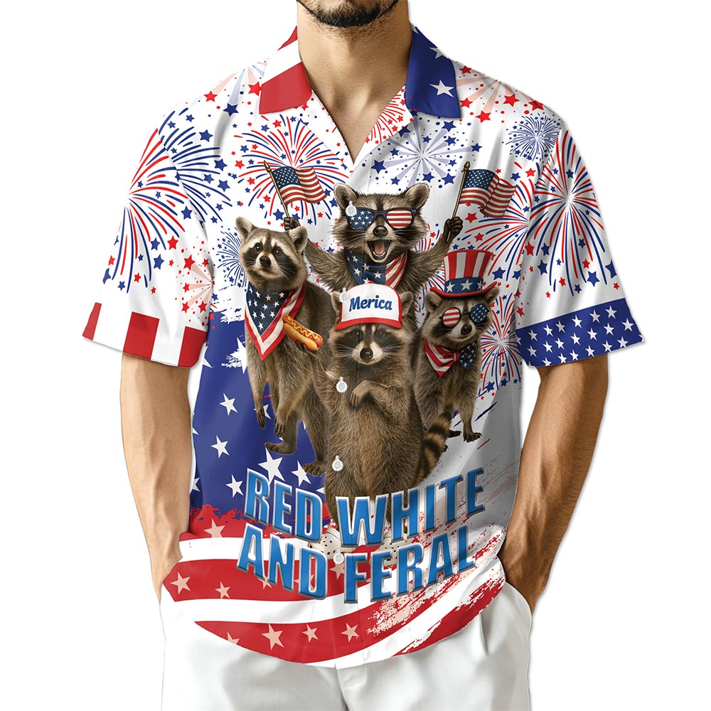 Netecom Funny Red White and Feral Hawaiian Shirt