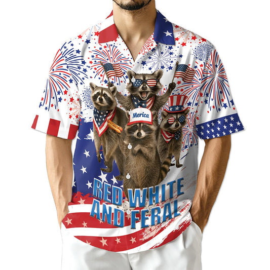 Netecom Funny Red White and Feral Hawaiian Shirt