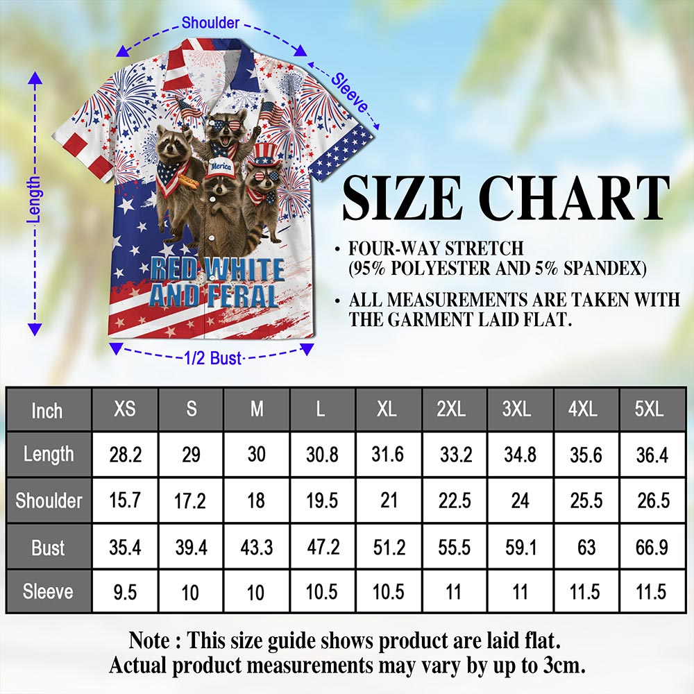 Netecom Funny Red White and Feral Hawaiian Shirt for Men, 4th of July Gifts, Patriotic Raccoon Button Down Summer Beach Shirts, S-5XL