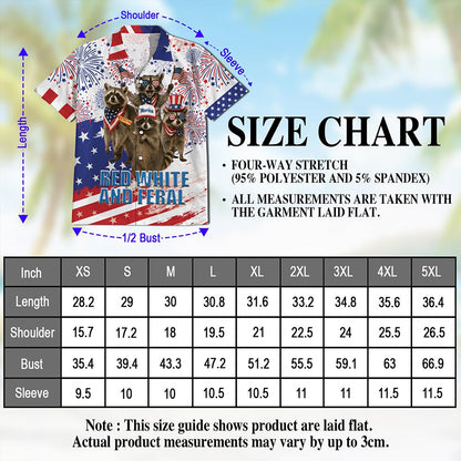Netecom Funny Red White and Feral Hawaiian Shirt for Men, 4th of July Gifts, Patriotic Raccoon Button Down Summer Beach Shirts, S-5XL