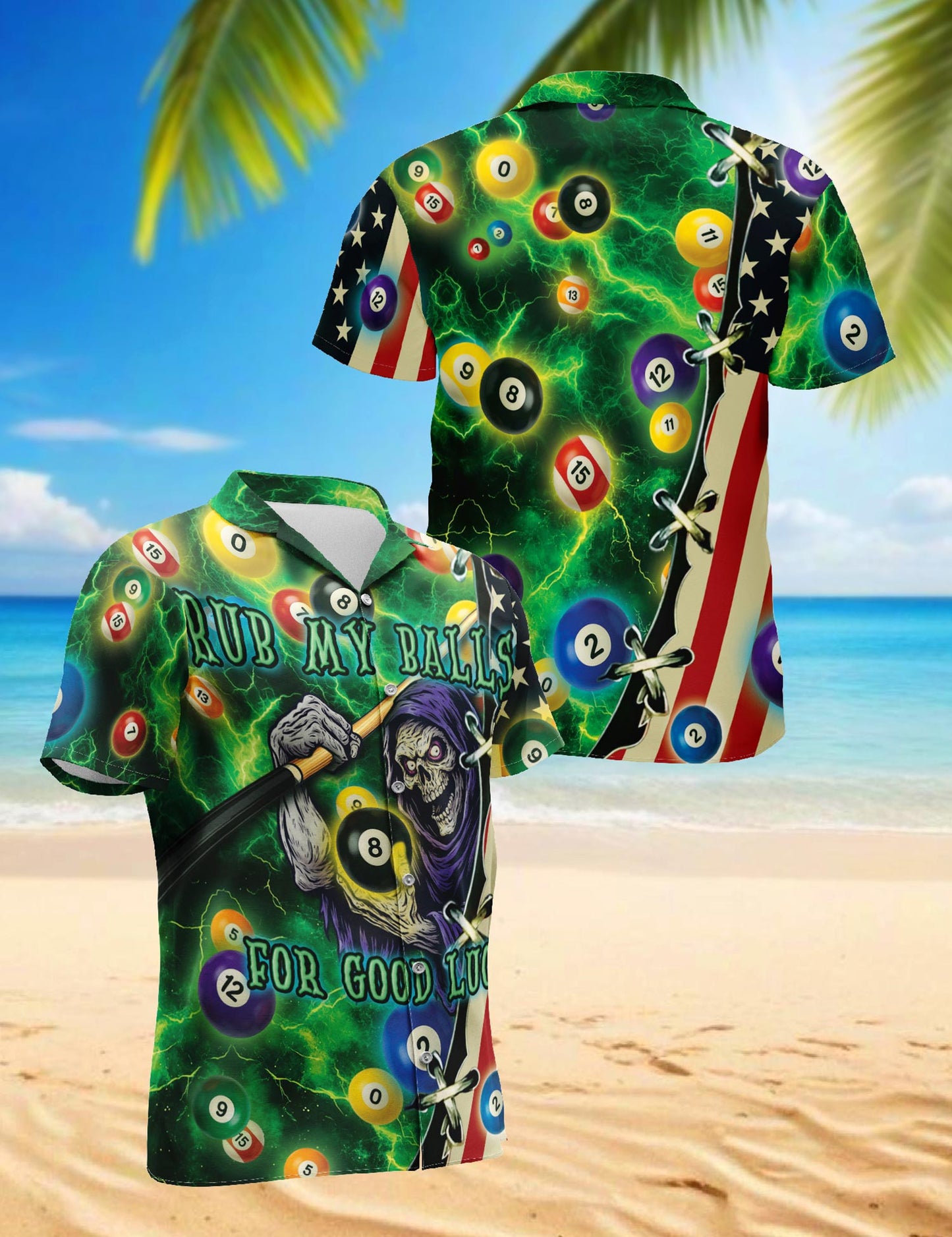 Netecom Funny Rub My Balls For Good Luck Hawaiian Shirt for Men, Billiards Lover Gift, Button Down Summer Beach Short Sleeve, S-5XL