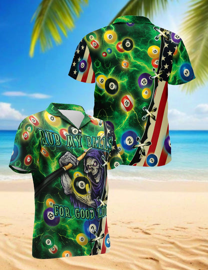 Netecom Funny Rub My Balls For Good Luck Hawaiian Shirt for Men, Billiards Lover Gift, Button Down Summer Beach Short Sleeve, S-5XL