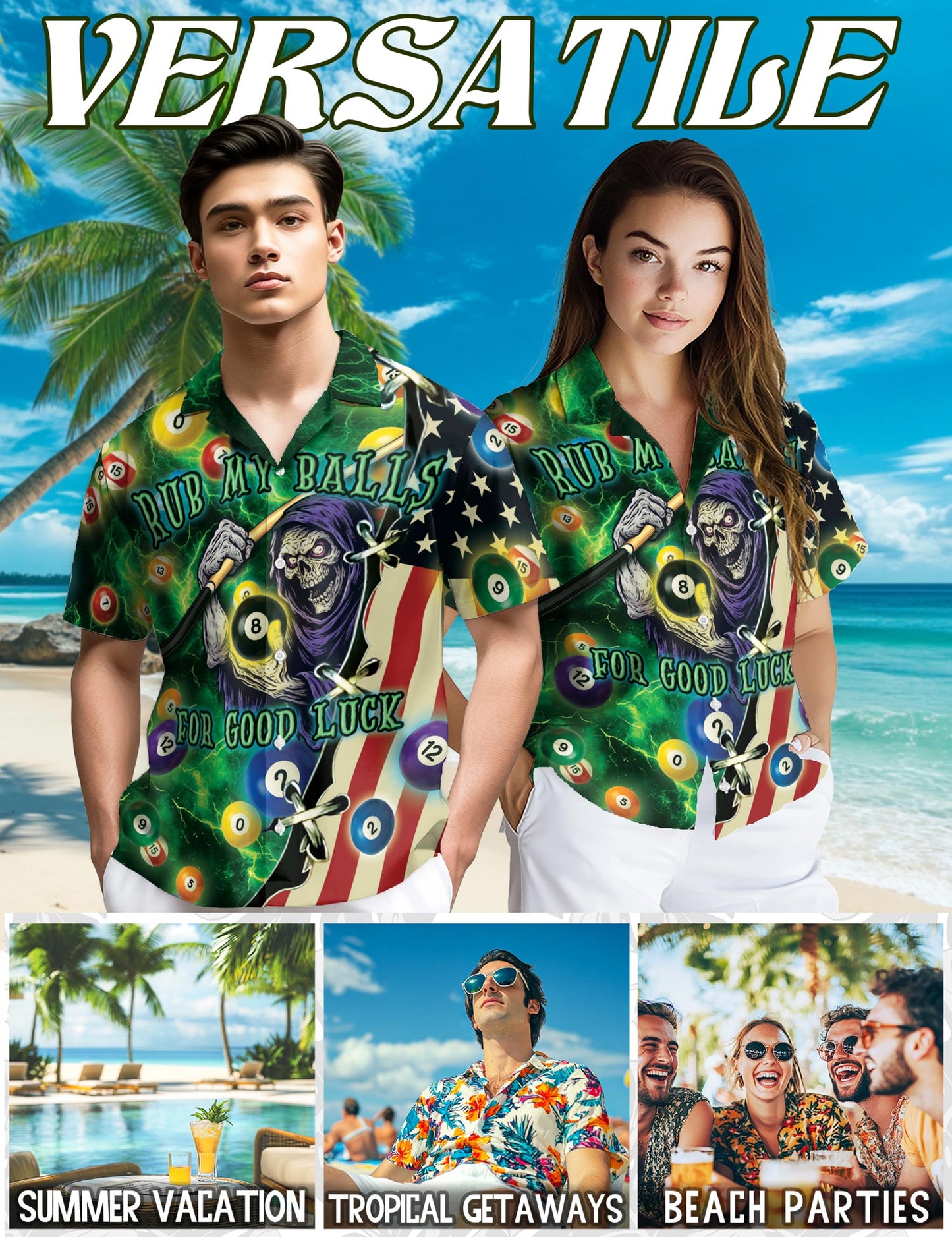 Netecom Funny Rub My Balls For Good Luck Hawaiian Shirt for Men, Billiards Lover Gift, Button Down Summer Beach Short Sleeve, S-5XL