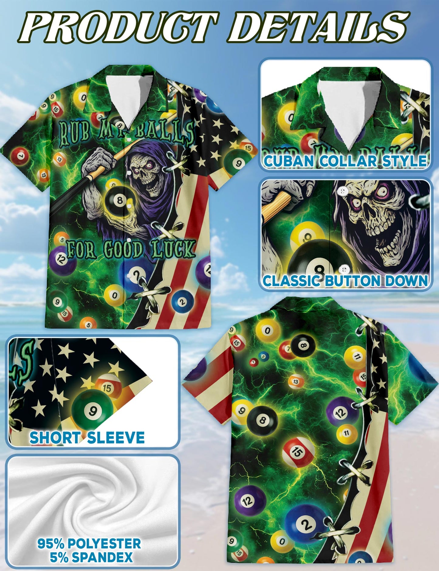 Netecom Funny Rub My Balls For Good Luck Hawaiian Shirt for Men, Billiards Lover Gift, Button Down Summer Beach Short Sleeve, S-5XL