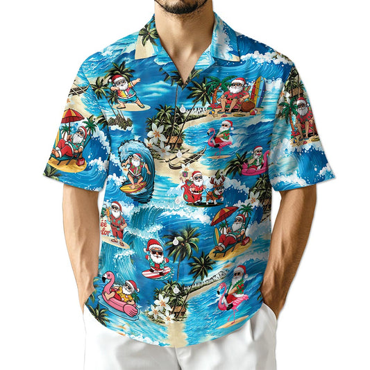 Netecom Funny Santa Claus Surfing Dolphin Hawaiian Shirt for Men