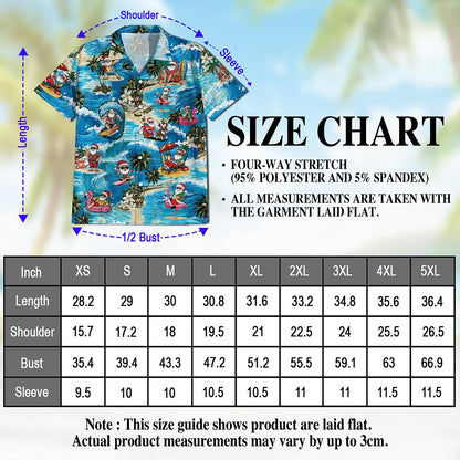Netecom Funny Santa Claus Surfing Dolphin Hawaiian Shirt for Men, Tropical Style, Button Down Summer Beach Short Sleeve, S-5XL