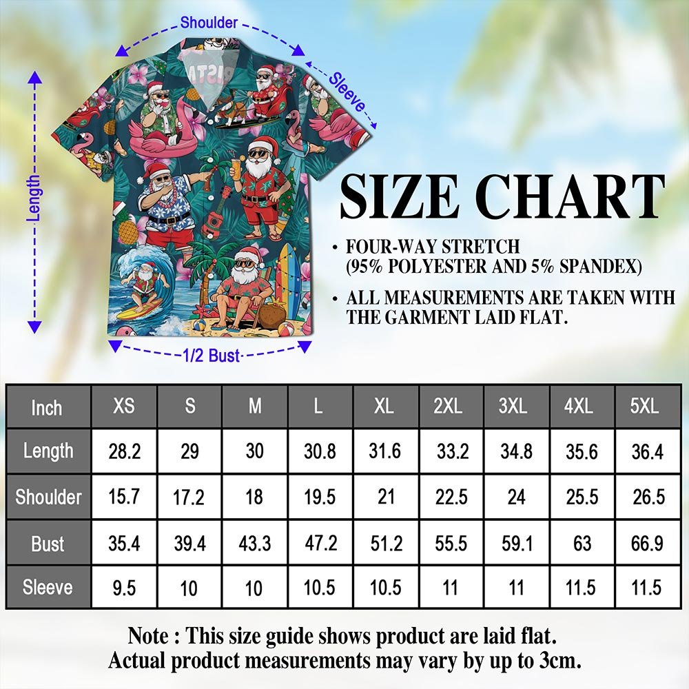 Netecom Funny Santa Claus Surfing Hawaiian Shirt for Men Women, Christmas In July Button Down Summer Beach Shirts, S-5XL