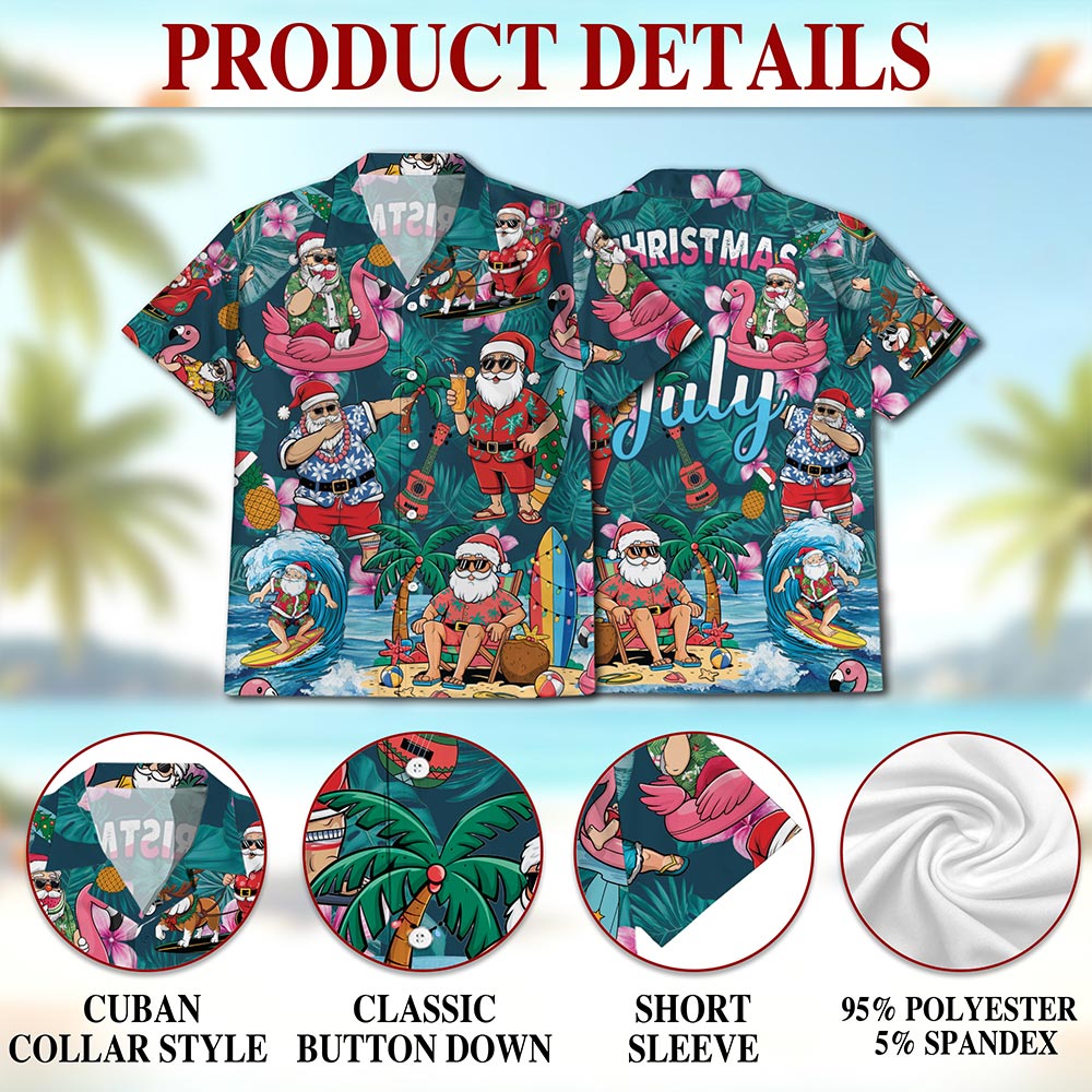 Netecom Funny Santa Claus Surfing Hawaiian Shirt for Men Women, Christmas In July Button Down Summer Beach Shirts, S-5XL