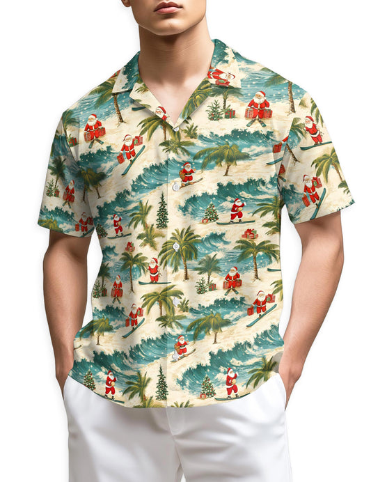 Netecom Funny Santa Surfing Hawaiian Shirt for Men
