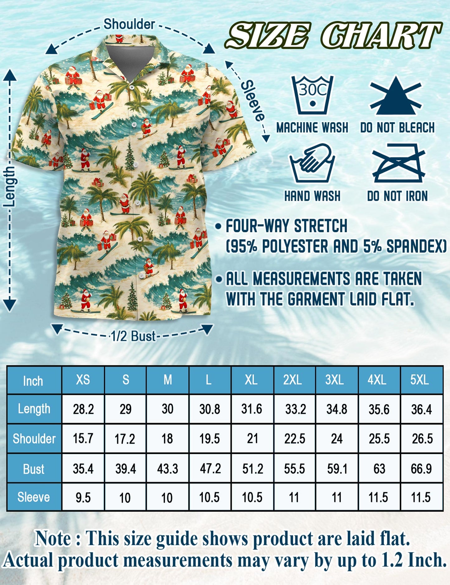 Netecom Funny Santa Surfing Hawaiian Shirt for Men, Tropical Style, Button Down Summer Beach Short Sleeve, S-5XL