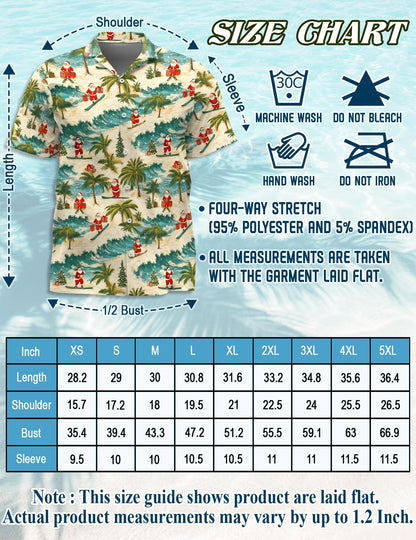 Netecom Funny Santa Surfing Hawaiian Shirt for Men, Tropical Style, Button Down Summer Beach Short Sleeve, S-5XL