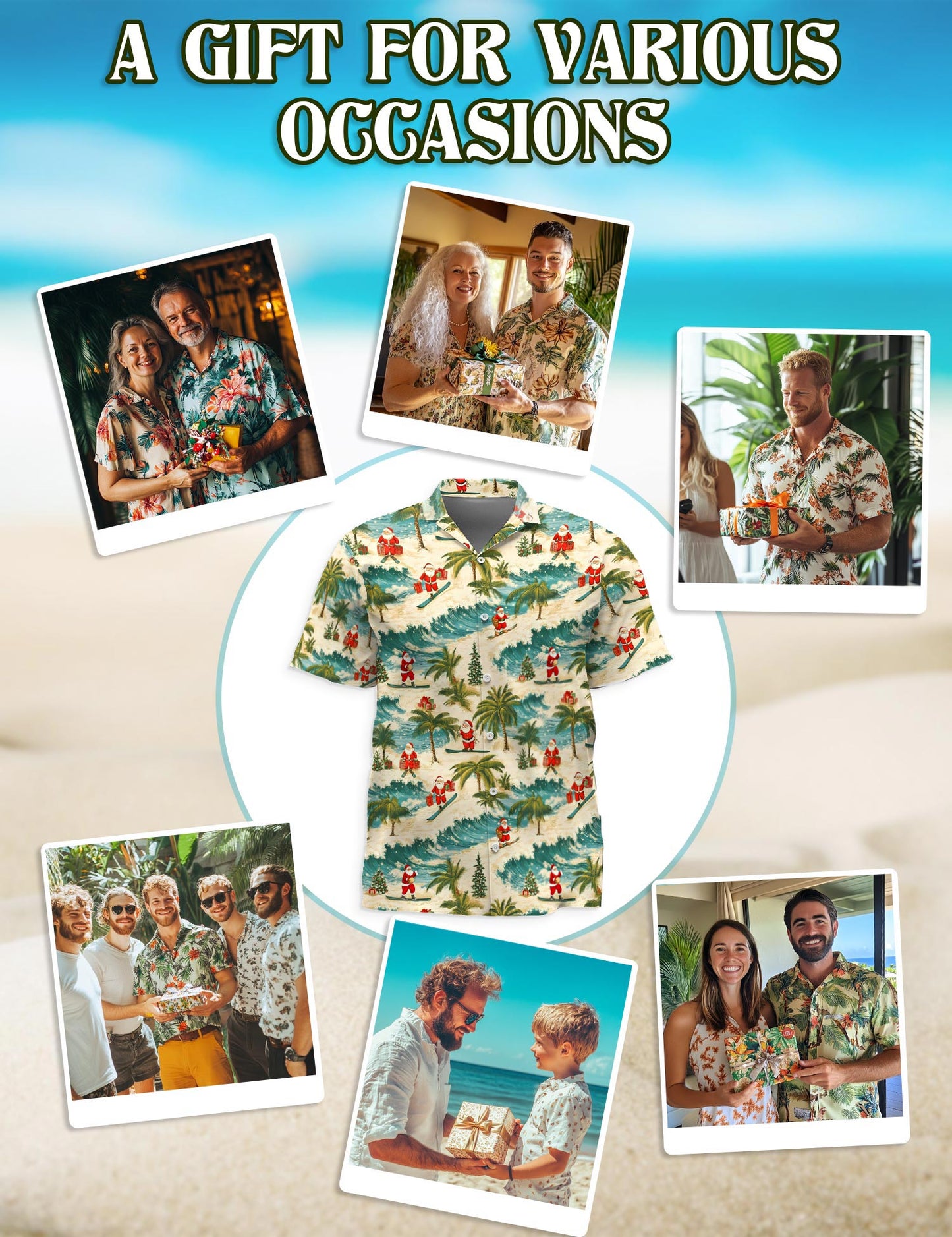 Netecom Funny Santa Surfing Hawaiian Shirt for Men, Tropical Style, Button Down Summer Beach Short Sleeve, S-5XL