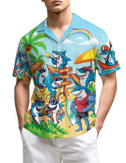 Netecom Funny Shark Hawaiian Shirt for Men
