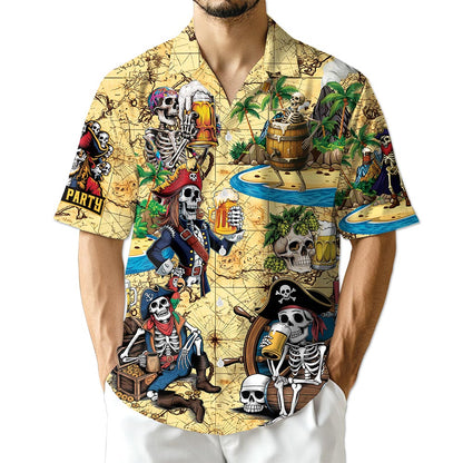 Netecom Funny Skull Pirates Drinking Beer Hawaiian Shirt for Men