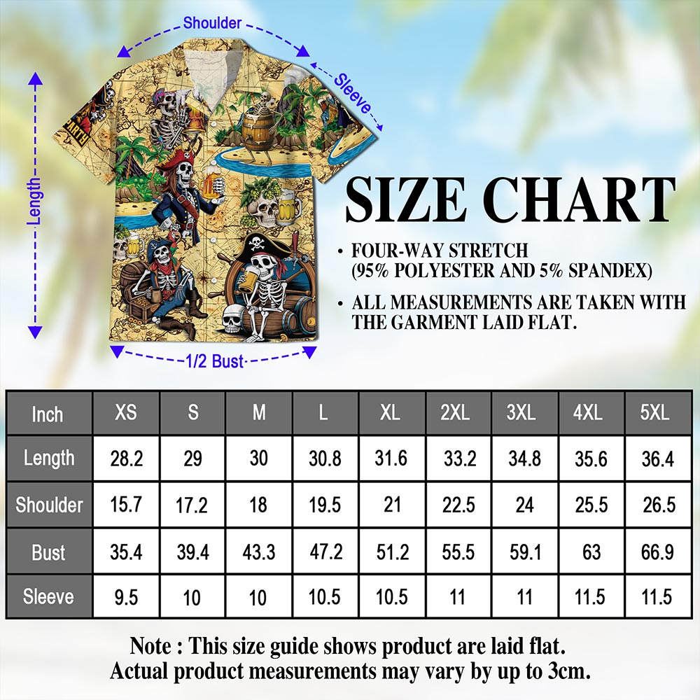Netecom Funny Skull Pirates Drinking Beer Hawaiian Shirt for Men, Tropical Button Down Summer Beach Short Sleeve Shirts, S-5XL