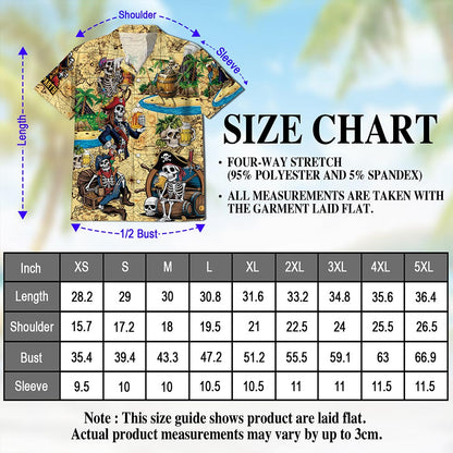 Netecom Funny Skull Pirates Drinking Beer Hawaiian Shirt for Men, Tropical Button Down Summer Beach Short Sleeve Shirts, S-5XL