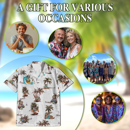 Netecom Funny Sloth Pattern Hawaiian Shirt for Men, Retro Style, Button Down Summer Beach Short Sleeve, S-5XL