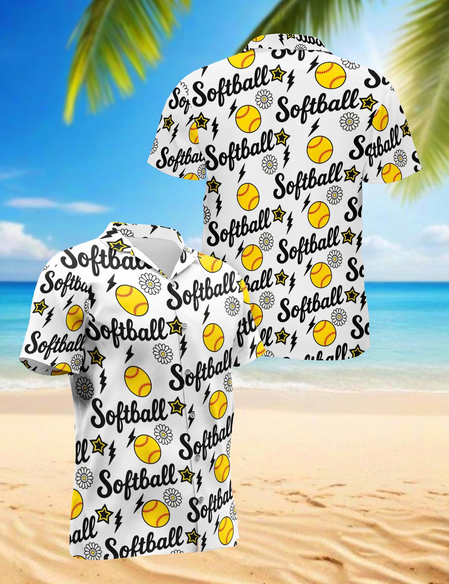 Netecom Funny Softball Hawaiian Shirt for Men, Sporty Style, Button Down Summer Beach Short Sleeve, S-5XL