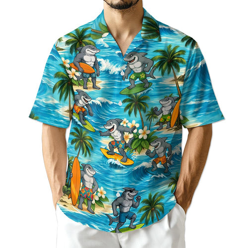 Netecom Funny Surfing Shark Hawaiian Shirt for Men