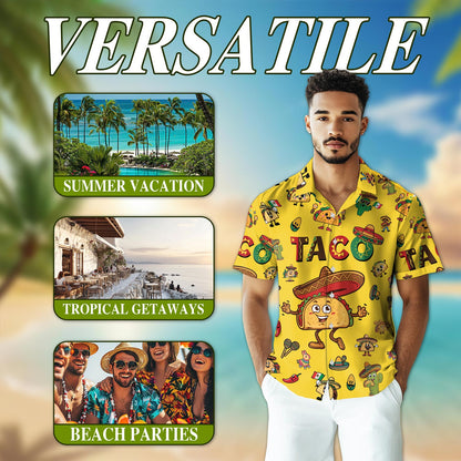 Netecom Funny Taco Print Hawaiian Shirt for Men, Cute Mexican Food Lover Gifts, Button Down Summer Beach Short Sleeve, S-5XL