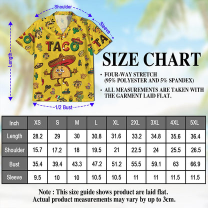 Netecom Funny Taco Print Hawaiian Shirt for Men, Cute Mexican Food Lover Gifts, Button Down Summer Beach Short Sleeve, S-5XL
