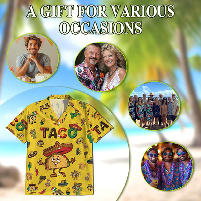 Netecom Funny Taco Print Hawaiian Shirt for Men, Cute Mexican Food Lover Gifts, Button Down Summer Beach Short Sleeve, S-5XL