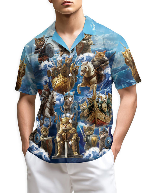 Netecom Funny Viking Cat Hawaiian Shirt for Men