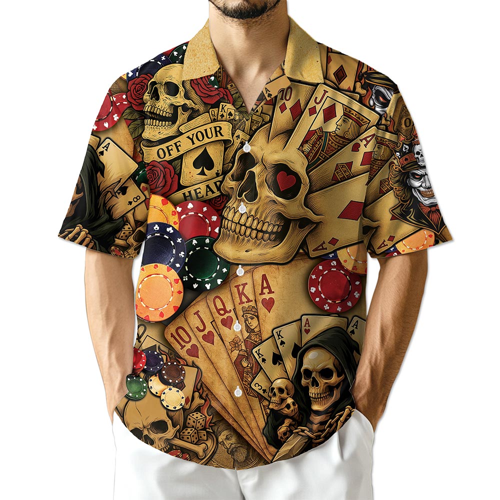 Netecom Gabling Poker Fire Skull Hawaiian Shirt for Men