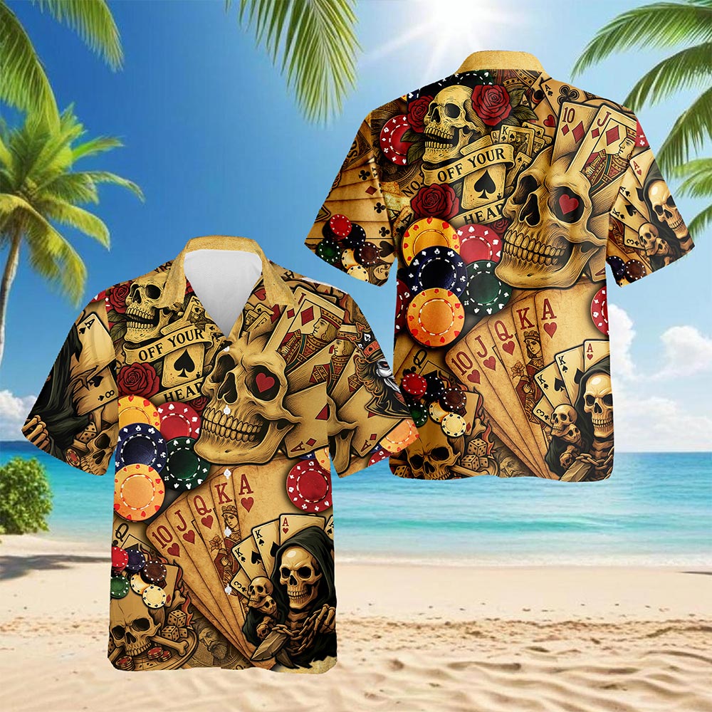 Netecom Gabling Poker Fire Skull Hawaiian Shirt for Men, Card Player Lover Gifts, Button Down Summer Aloha Beach Shirts, S-5XL