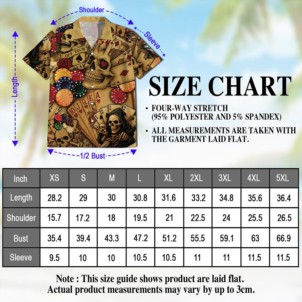 Netecom Gabling Poker Fire Skull Hawaiian Shirt for Men, Card Player Lover Gifts, Button Down Summer Aloha Beach Shirts, S-5XL