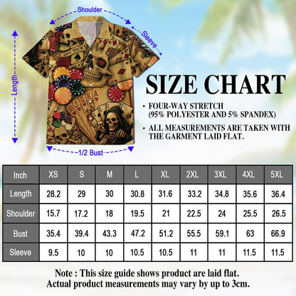 Netecom Gabling Poker Fire Skull Hawaiian Shirt for Men, Card Player Lover Gifts, Button Down Summer Aloha Beach Shirts, S-5XL