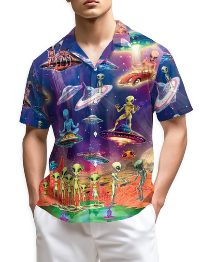 Netecom Galaxy Alien UFO Hawaiian Shirt for Men