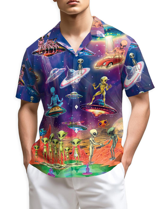 Netecom Galaxy Alien UFO Hawaiian Shirt for Men