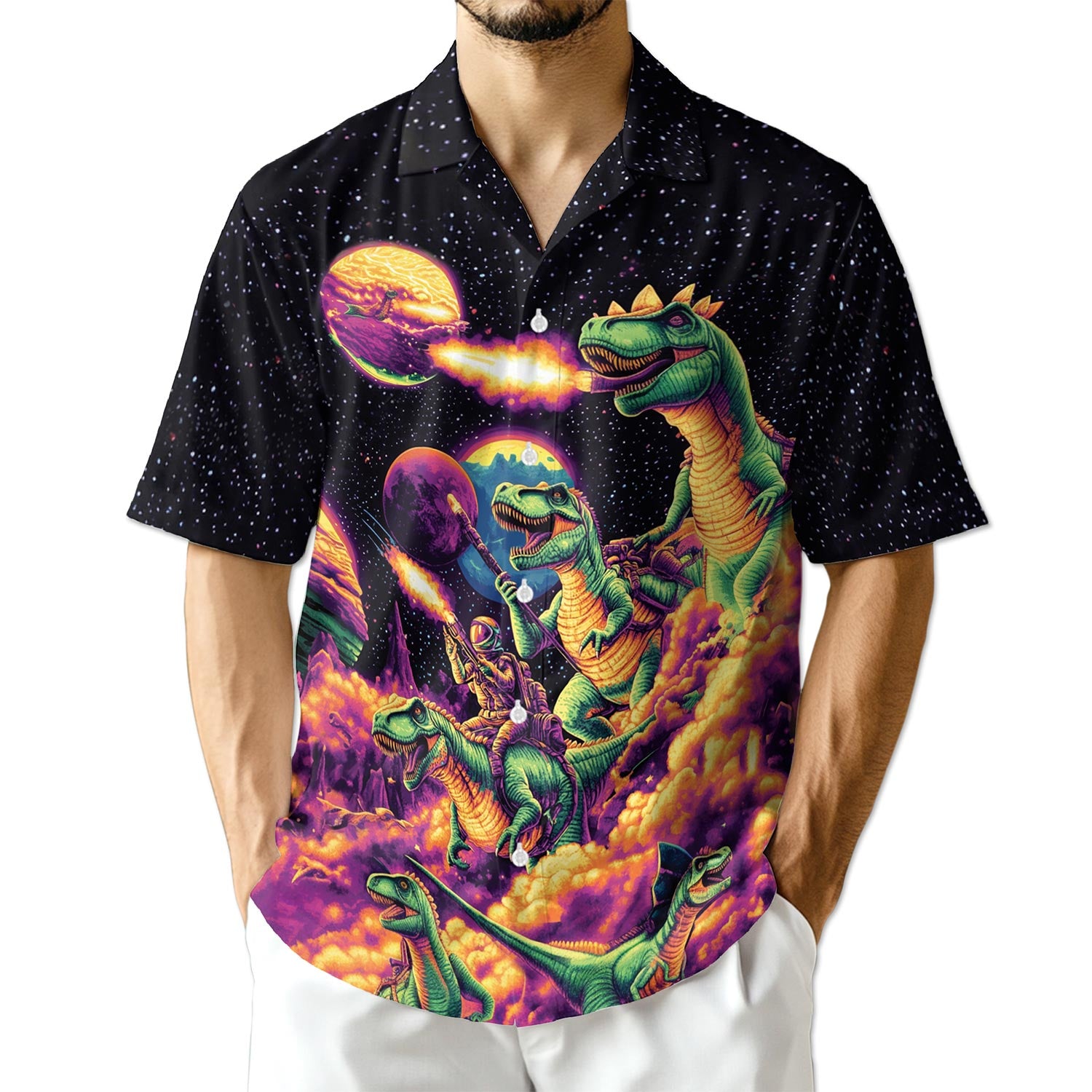 Netecom Galaxy Dinosaurs Hawaiian Shirt for Men