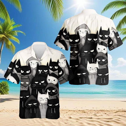 Netecom Gangster Cat Hawaiian Shirt for Men, Street Style, Button Down Summer Beach Short Sleeve, S-5XL