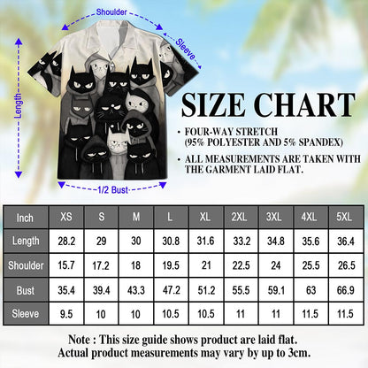Netecom Gangster Cat Hawaiian Shirt for Men, Street Style, Button Down Summer Beach Short Sleeve, S-5XL