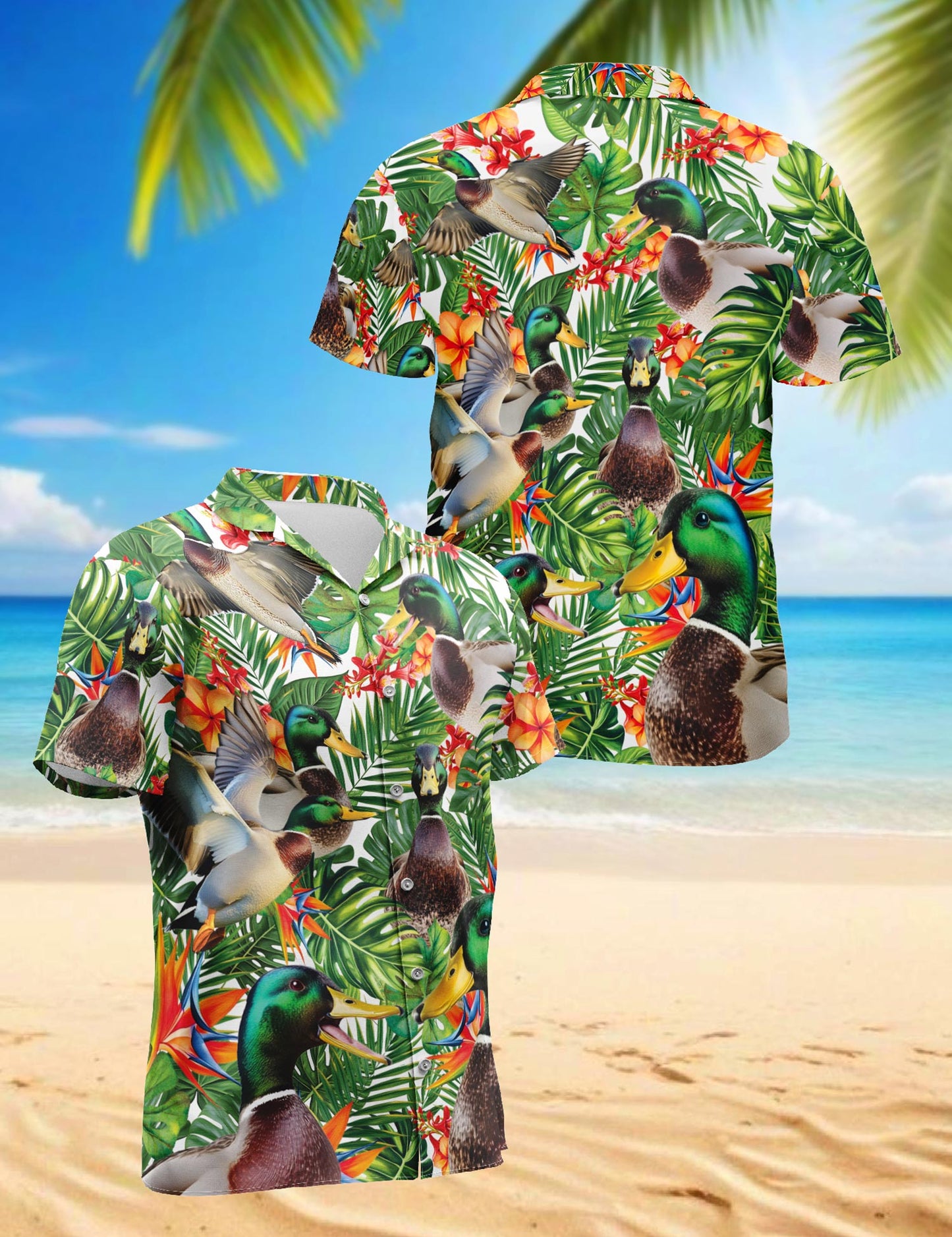 Netecom Geese Hawaiian Shirt for Men, Tropical Style, Button Down Summer Beach Short Sleeve, S-5XL