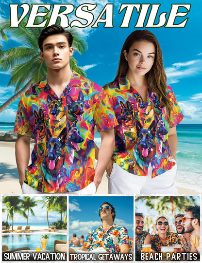 Netecom German Shepherd Dog Hawaiian Shirt for Men, Dog Lover Gifts, Button Down Summer Beach Short Sleeve, S-5XL