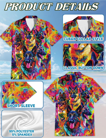 Netecom German Shepherd Dog Hawaiian Shirt for Men, Dog Lover Gifts, Button Down Summer Beach Short Sleeve, S-5XL