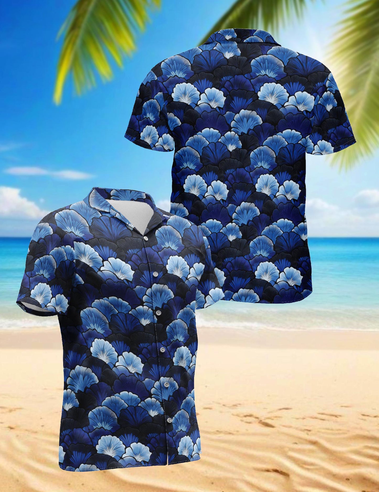Netecom Ginkgo Leaves Art Deco Hawaiian Shirt for Men, Vintage Style, Button Down Summer Beach Short Sleeve, S-5XL