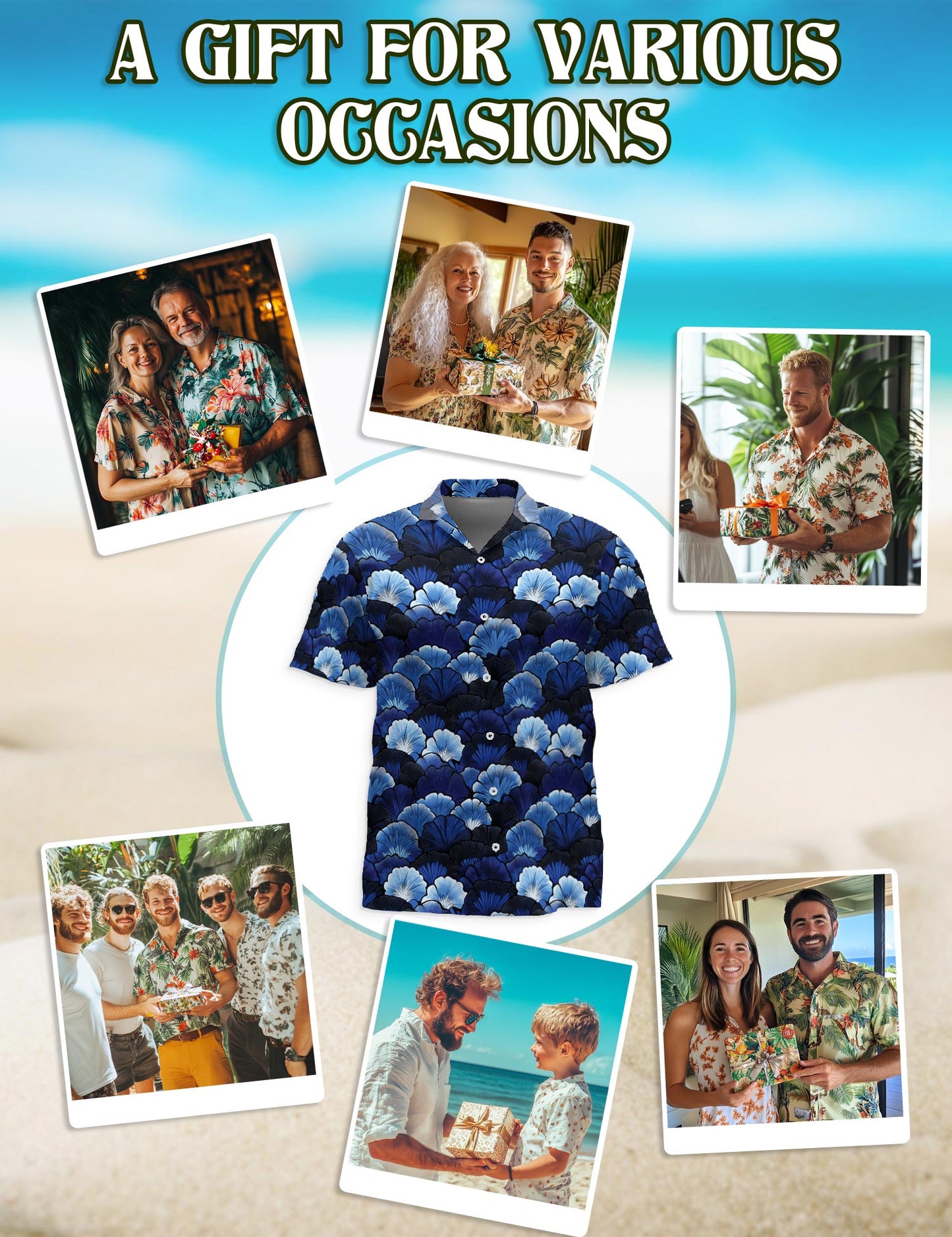 Netecom Ginkgo Leaves Art Deco Hawaiian Shirt for Men, Vintage Style, Button Down Summer Beach Short Sleeve, S-5XL
