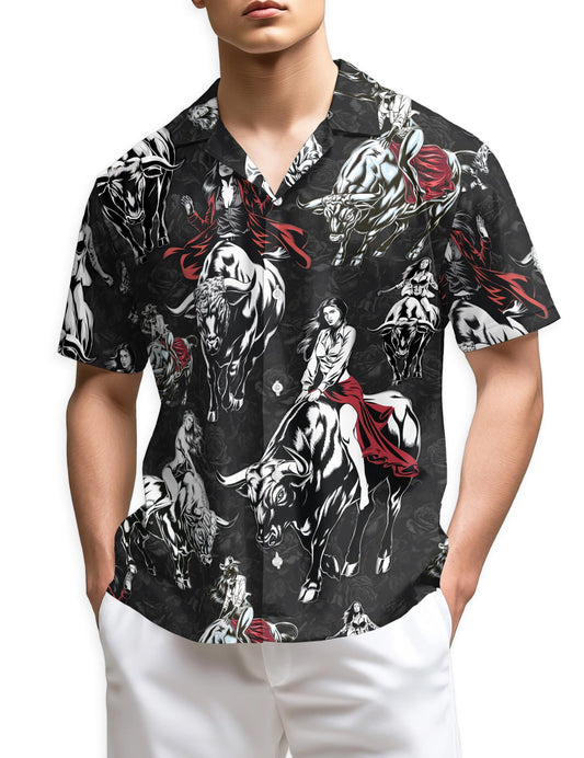 Netecom Girl Riding Bull Hawaiian Shirt for Men