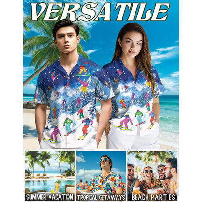 Netecom Go Skiing This Winter Hawaiian Shirt for Men, Sport Style, Button Down Summer Beach Short Sleeve, S-5XL