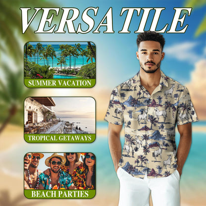 Netecom Goat Island Hawaiian Shirt for Men, Tropical Style, Button Down Summer Beach Short Sleeve, S-5XL