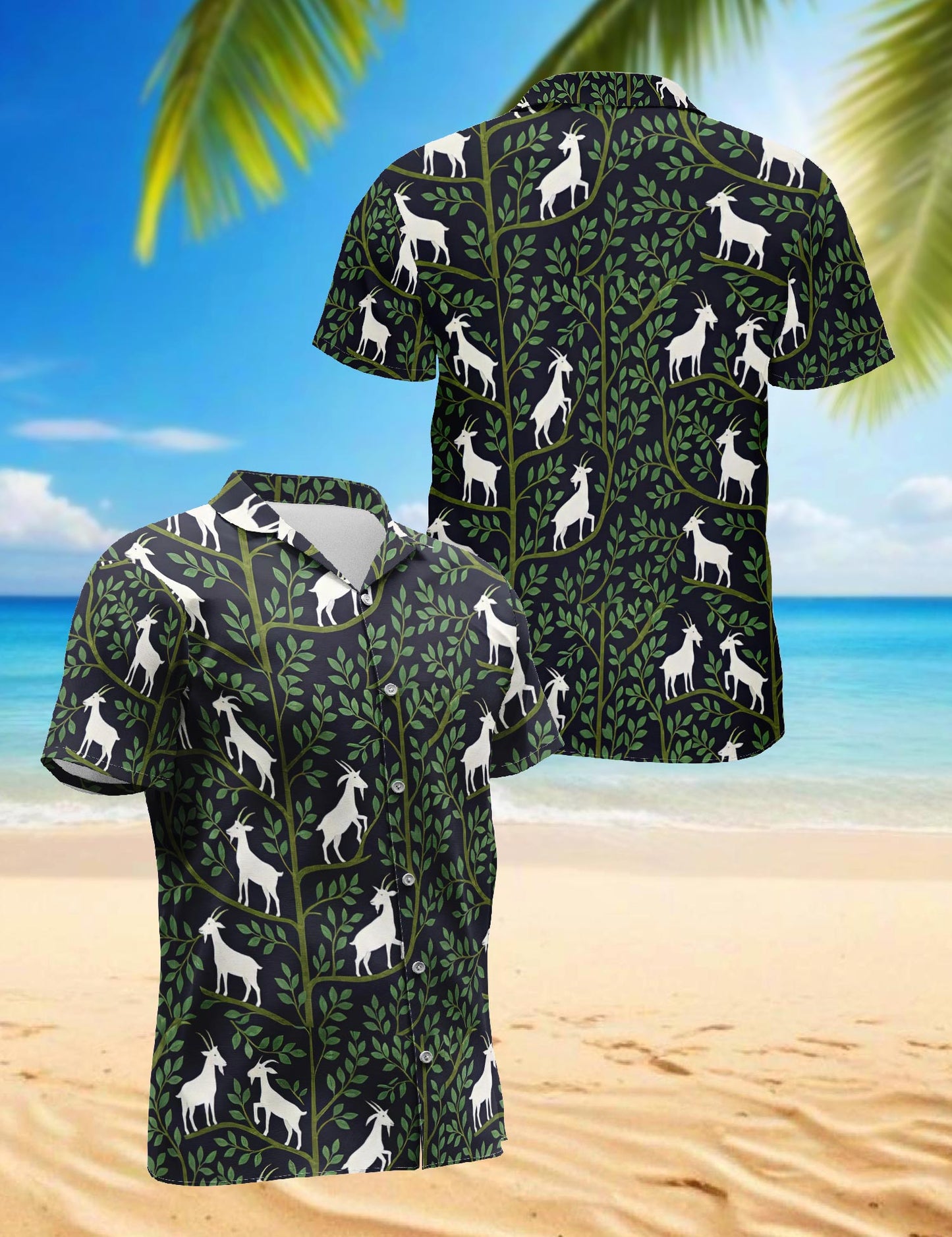 Netecom Goat Vines Hawaiian Shirt for Men, Vintage Style, Button Down Summer Beach Short Sleeve, S-5XL