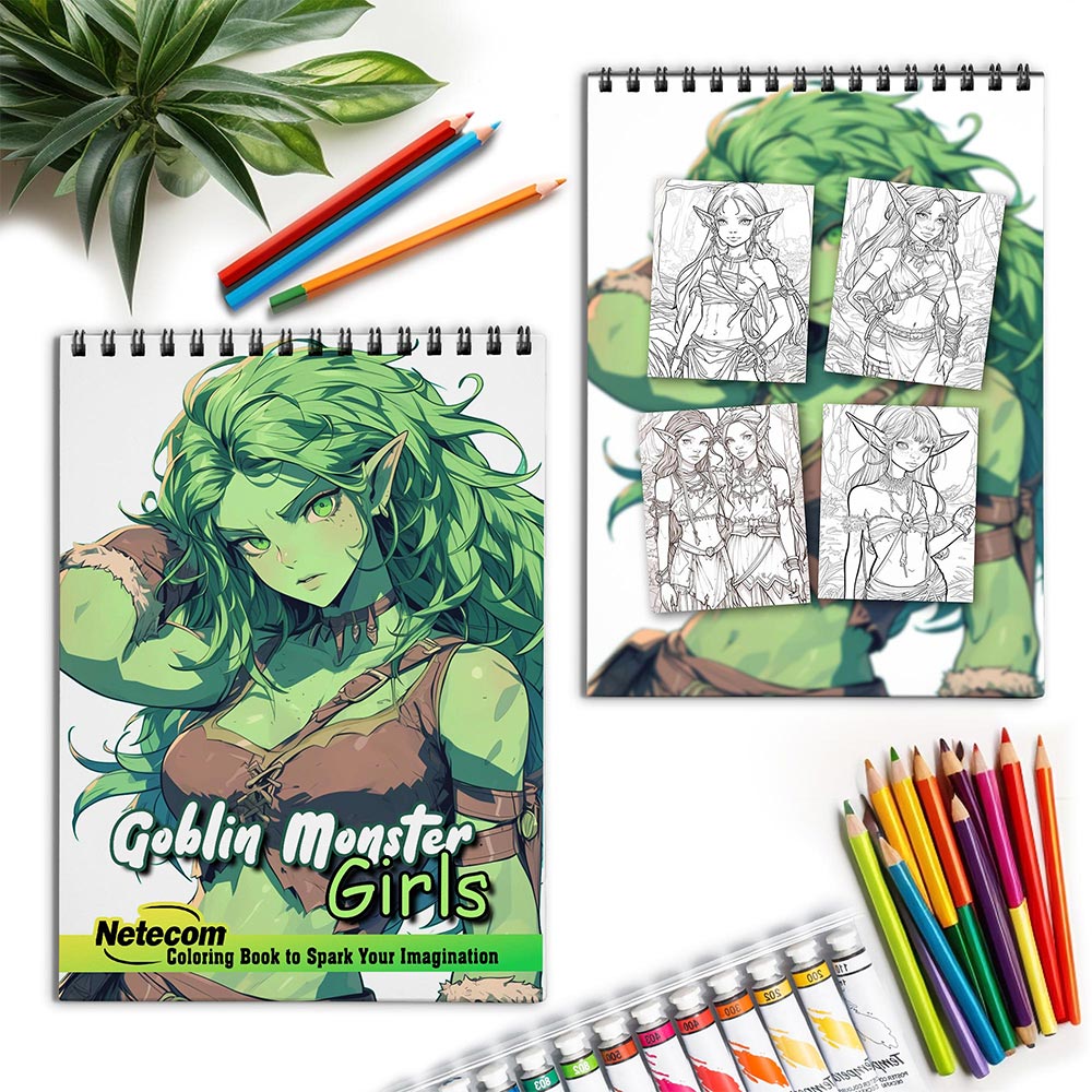 Netecom Goblin Monster Girls Spiral Coloring Book for Adults