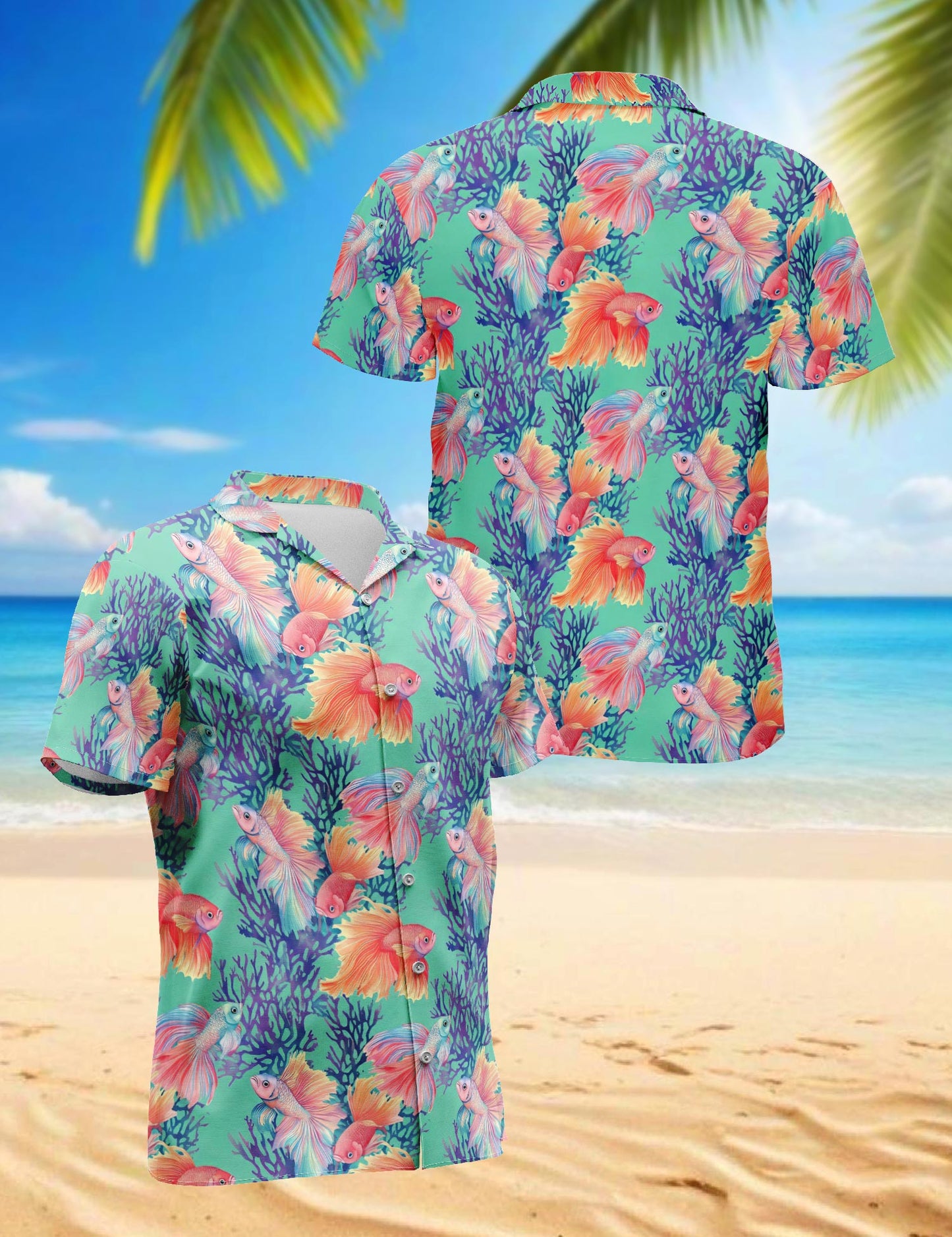 Netecom Golden Fish Hawaiian Shirt for Men, Ocean Style, Button Down Summer Beach Short Sleeve, S-5XL