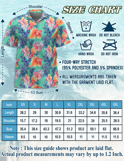 Netecom Golden Fish Hawaiian Shirt for Men, Ocean Style, Button Down Summer Beach Short Sleeve, S-5XL