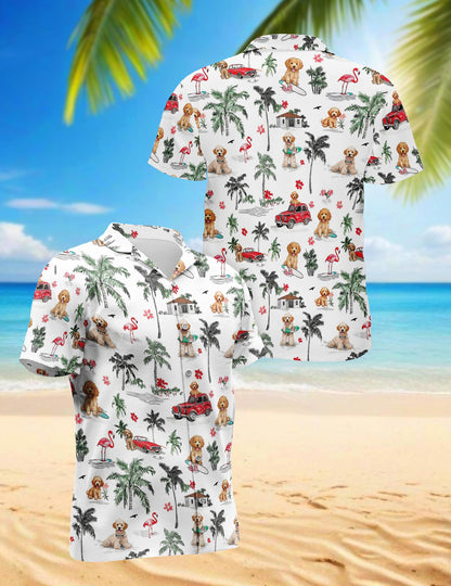 Netecom Goldendoodle Hawaiian Shirt for Men, Tropical Style, Button Down Summer Beach Short Sleeve, S-5XL